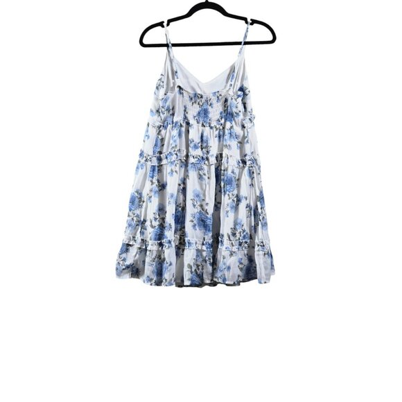 Mi Ami Large Dress Sleeveless Mini Spaghetti Strap Tiered Blue White Floral - Picture 2 of 6